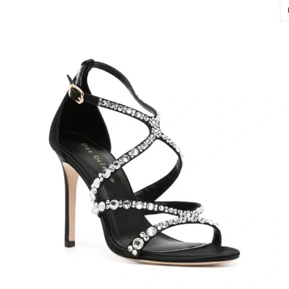 Chic Black Rhinestone Strappy Heels - Picture 1 of 5